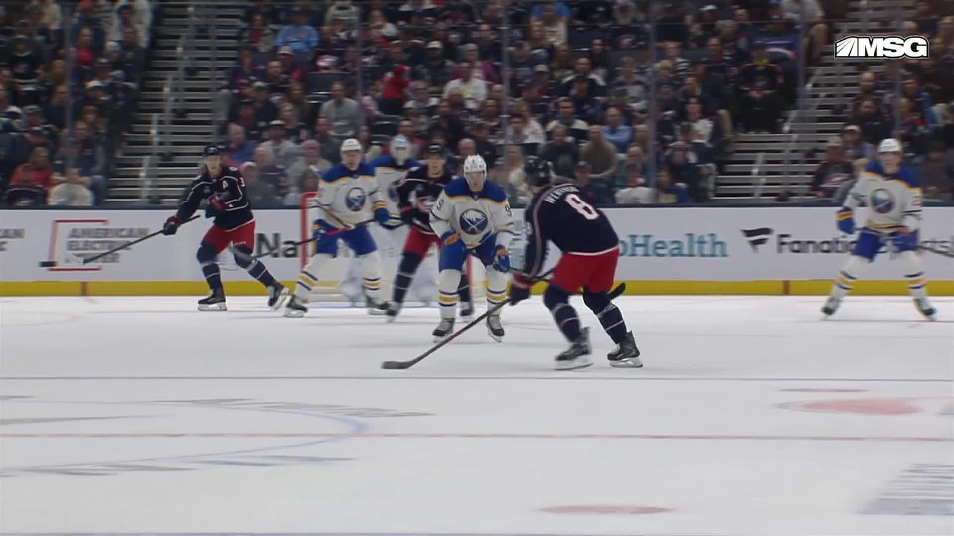 Knies' first goal as a Blue Jacket came on the power play late in the first period. Matthew Knies scores a power-play goal against Buffalo