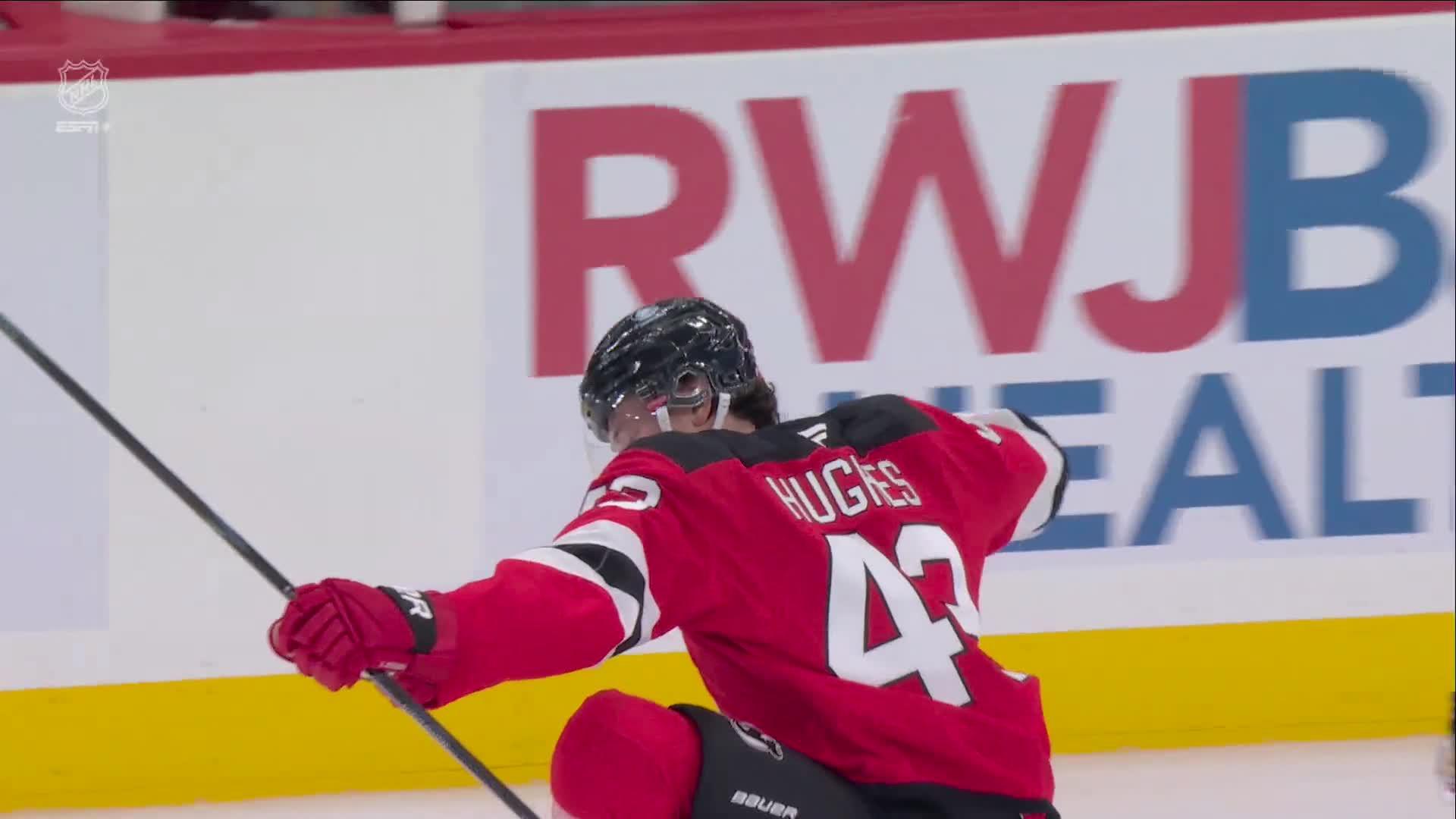 Luke Hughes tied the game midway through the third period. Luke Hughes scores the tying goal for the Devils